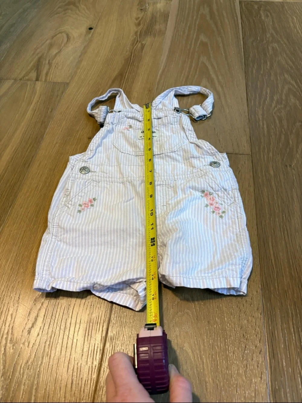 OshKosh B'gosh 2T Light Pink/Purple White Striped Floral Short Overalls Cotton
